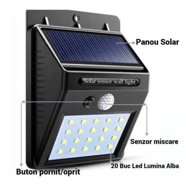 LAMPA DE PERETE CU SENZOR SOLAR 5W - imagine 3